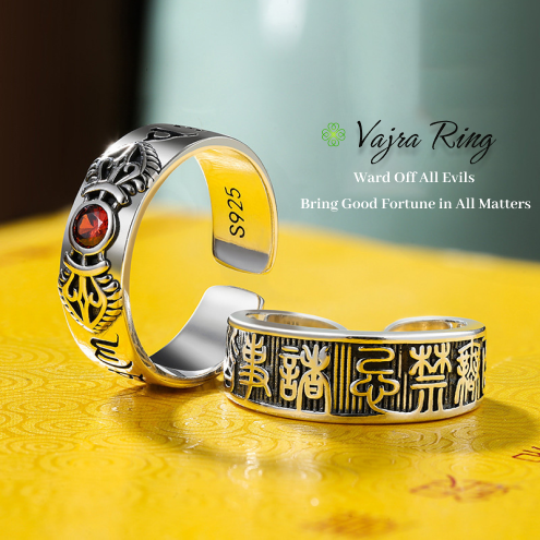 Bague en argent sterling 925 Vajra avec six syllabes mantra 