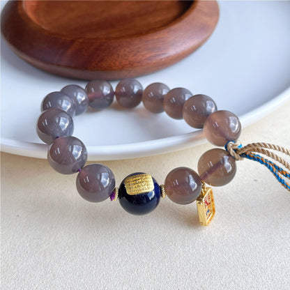 Outil ncient pour surmonter les obstacles karmiques : bracelet talisman en agate grise 