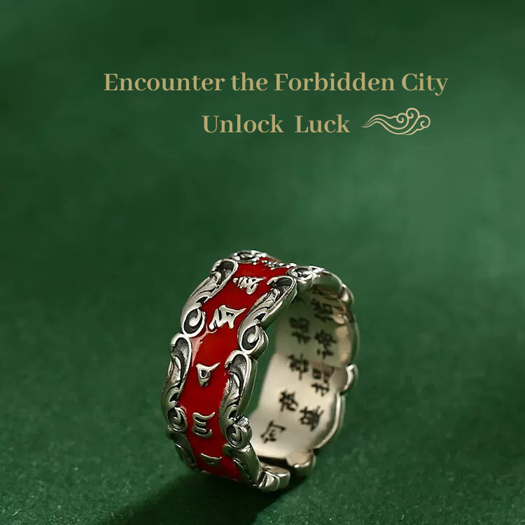 Remove Negative Energy, Embrace Peace and Prosperity– Imperial Cinnabar Six Syllables Mantra Blessing Ring