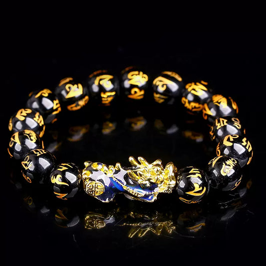 Wealth-Attracting Auspicious Beasts Pixiu Color-Changing Bracelet with Six-Word Mantra