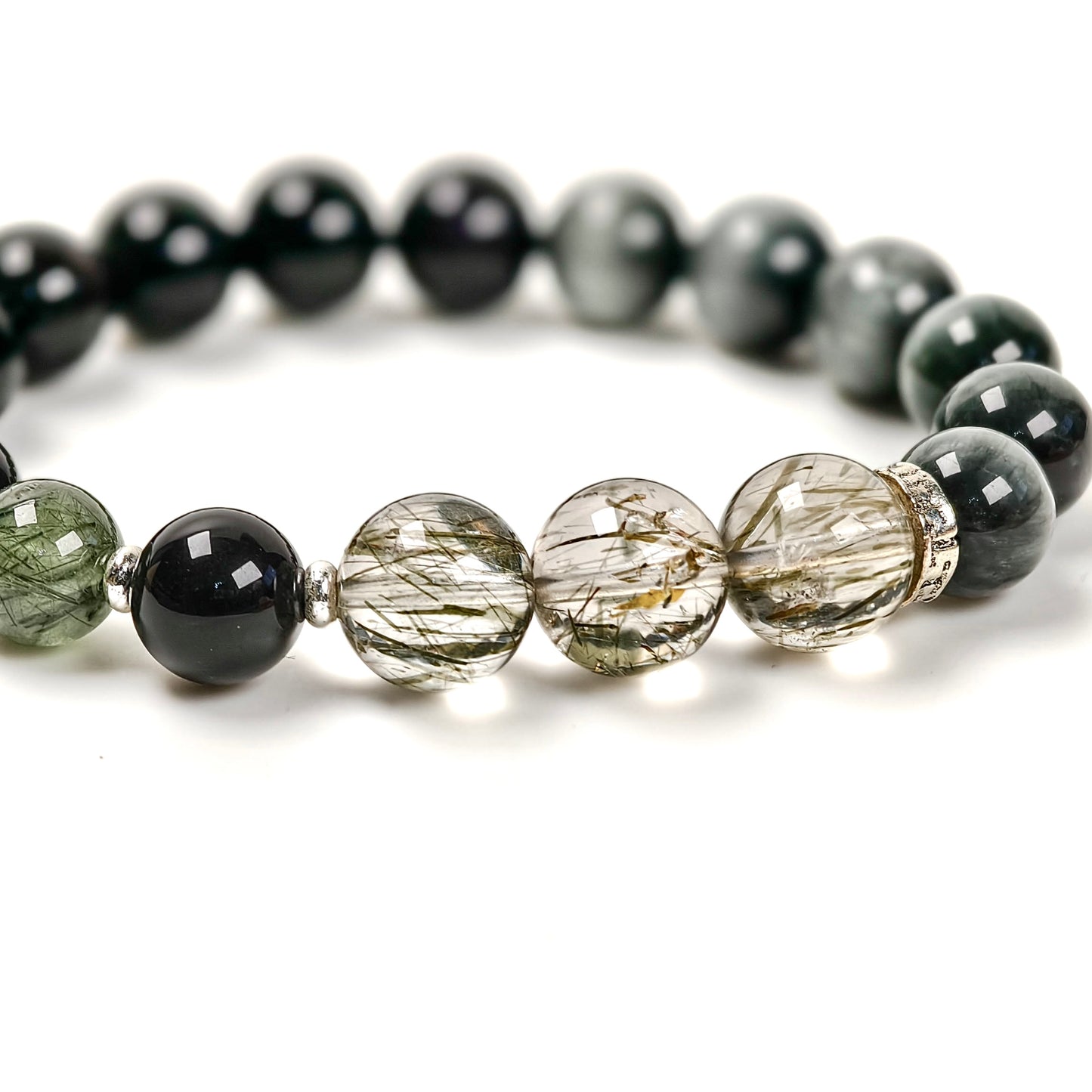 Enhanced Purification Healing Bracelet – Colorful Obsidian / Cat's Eye / Green Rutilated Quartz